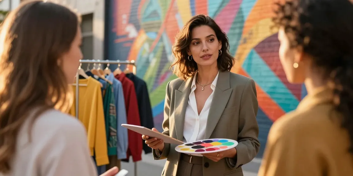 Consulente d'immagine in un ambiente urbano che guida un cliente nella scelta del look ideale, evidenziando il suo stile unico.