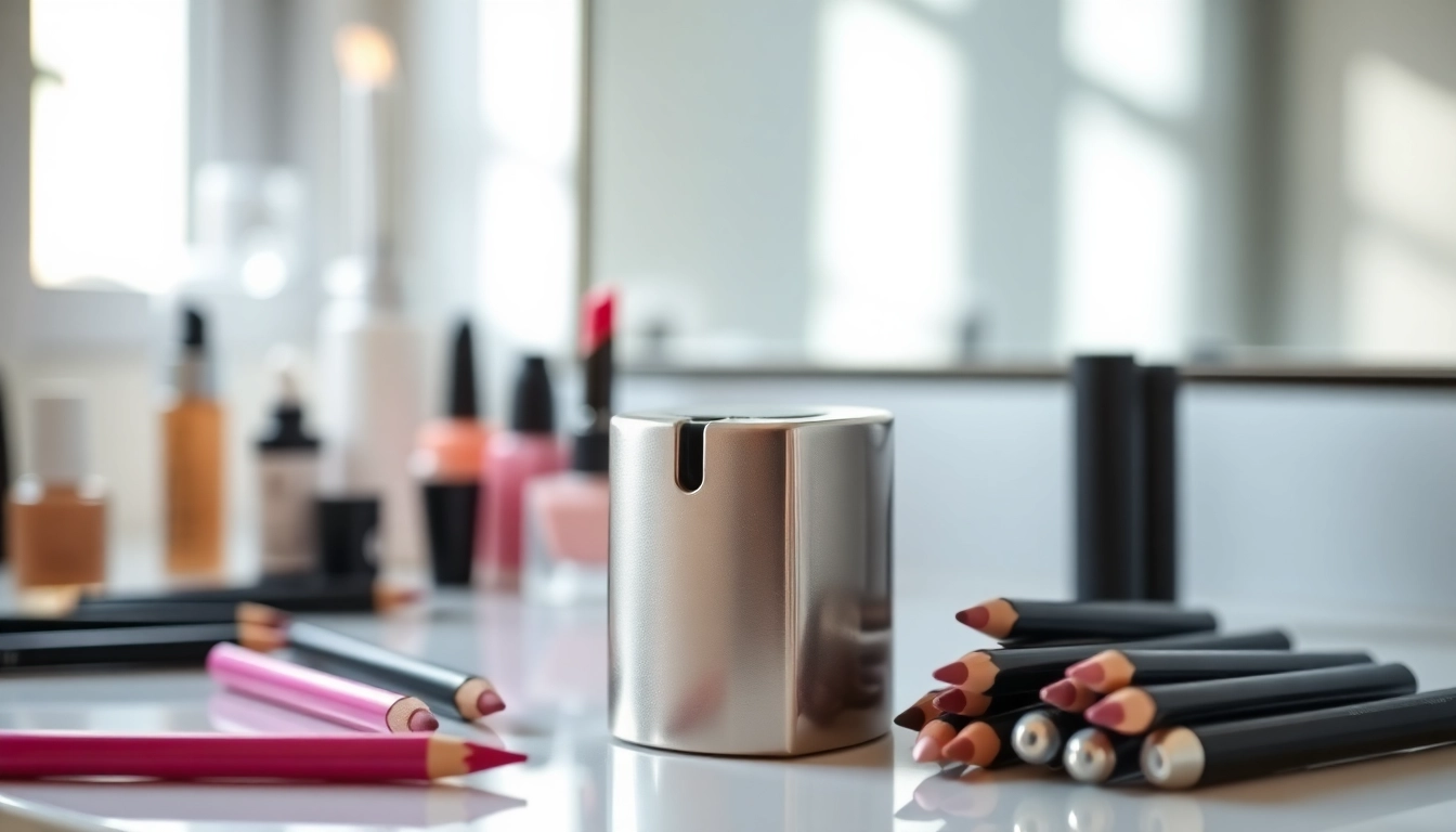 Sharpening cosmetic pencils with a high-quality makeup pencil sharpener in an elegant setting.