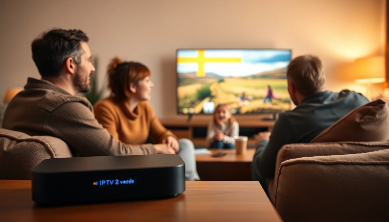 Engaging family scene with IPTV Sweden showcasing quality streaming in a cozy living room.