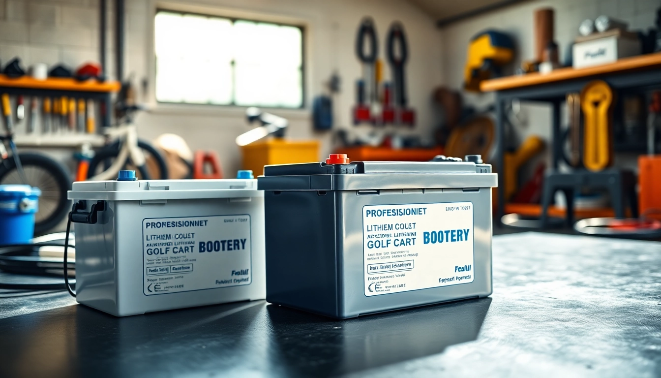 Showcase of lithium golf cart batteries highlighting their modern features and sleek design.