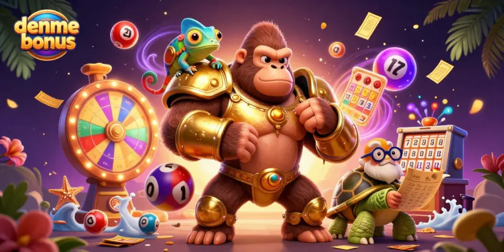 Engage in the thrilling world of deneme bonus with vibrant gaming elements in a dynamic 3D illustration