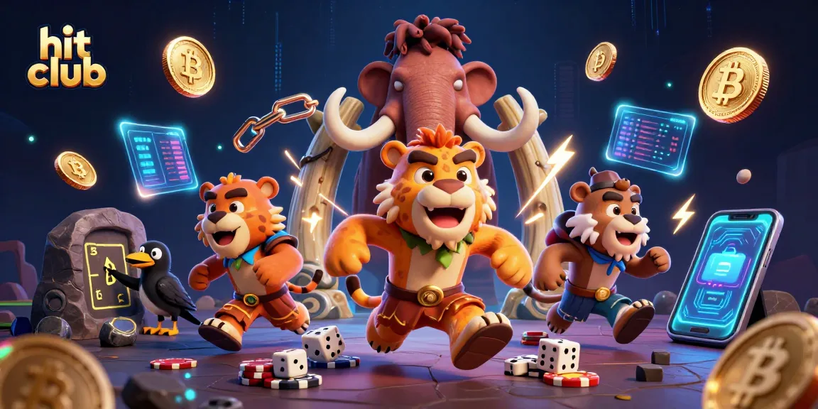 Join the action at hit club, featuring a prehistoric casino with animated characters and vibrant game elements.