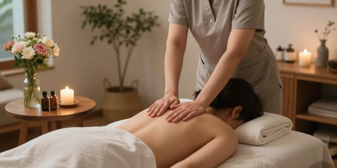 Relaxing 강남출장안마 massage session in a tranquil home setting