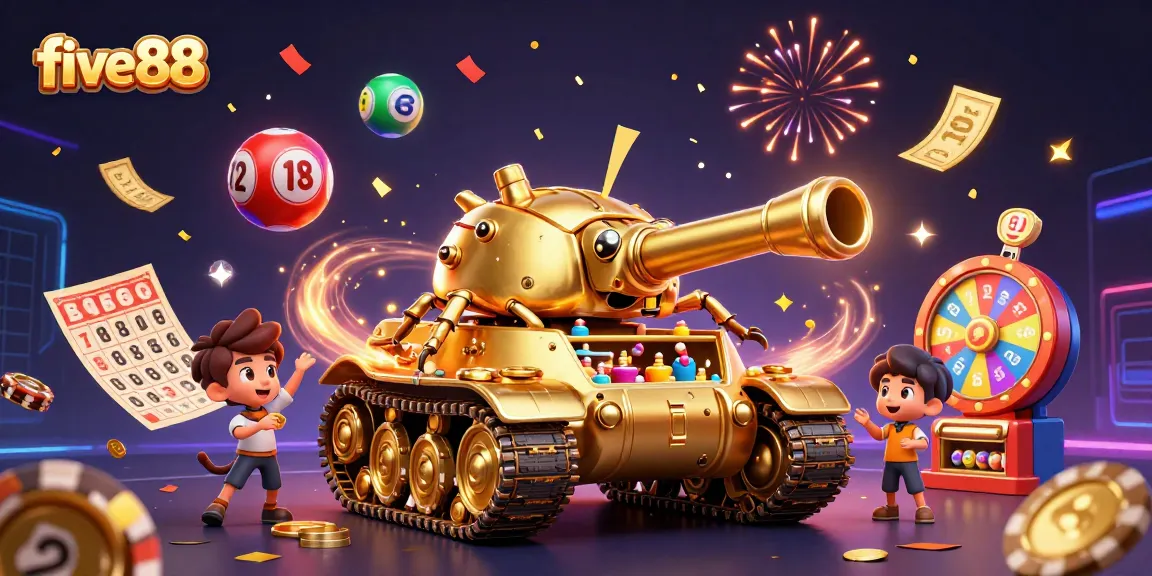 Engage with five88's exciting casino adventure featuring a golden beetle tank and dynamic lottery games.