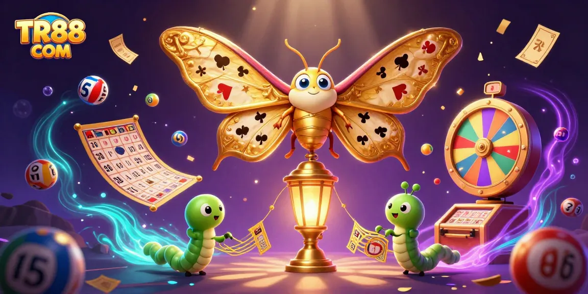 Experience the excitement of TR88 COM with vibrant casino elements and a golden moth guiding players.