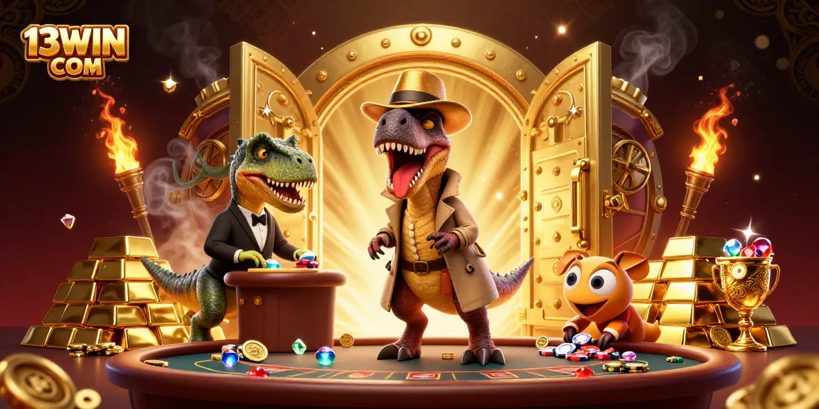 Experience thrilling actions at 13WIN COM featuring dynamic casino scenes with charming characters.