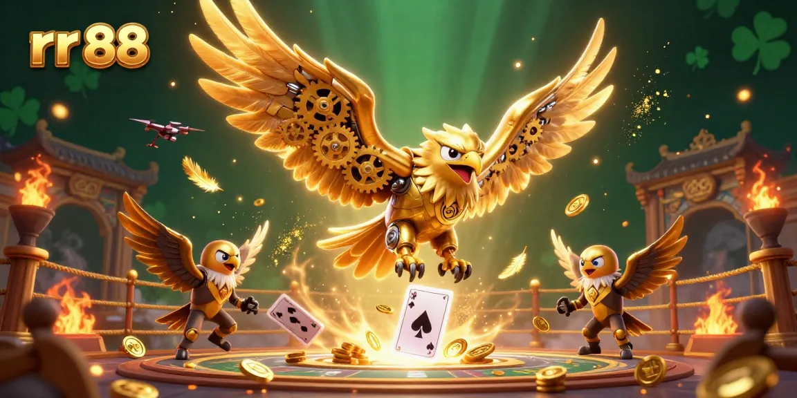Experience the excitement of rr 88 as a golden eagle soars through holographic cards and sparkling coins.
