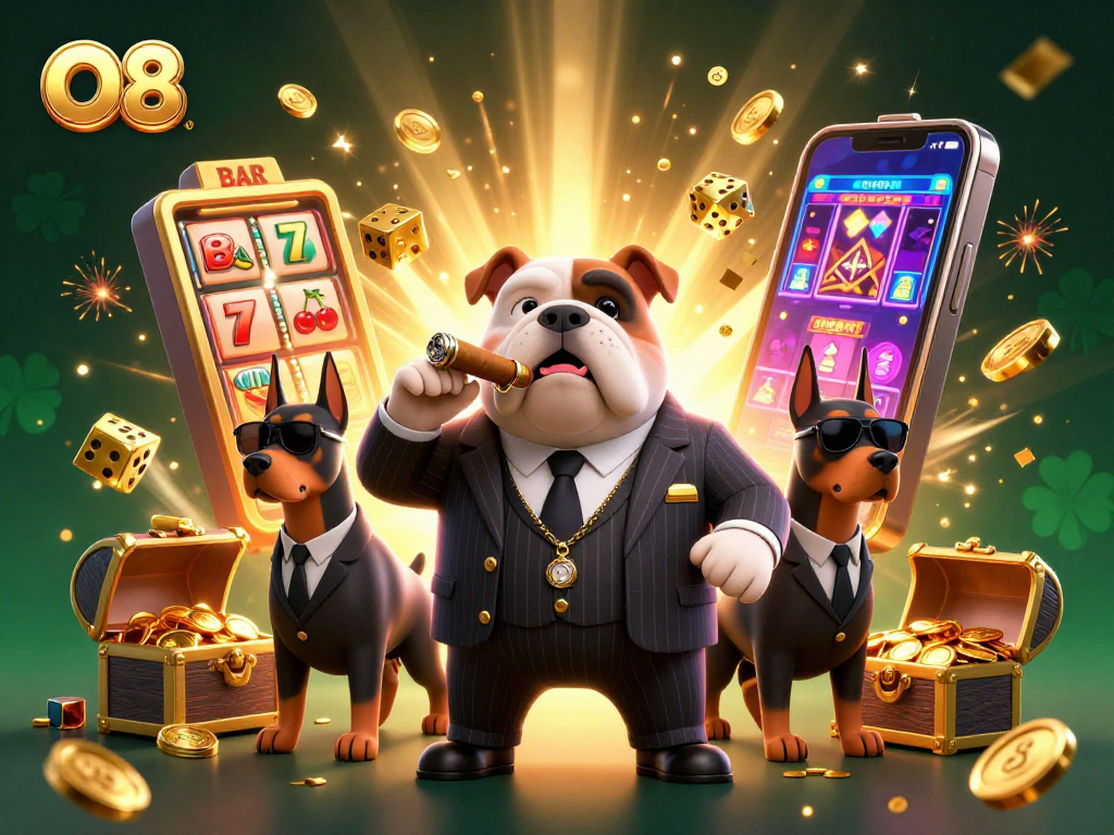 Spin and win at O8 with a dynamic 3D casino scene showcasing colorful slot machines and casino elements.