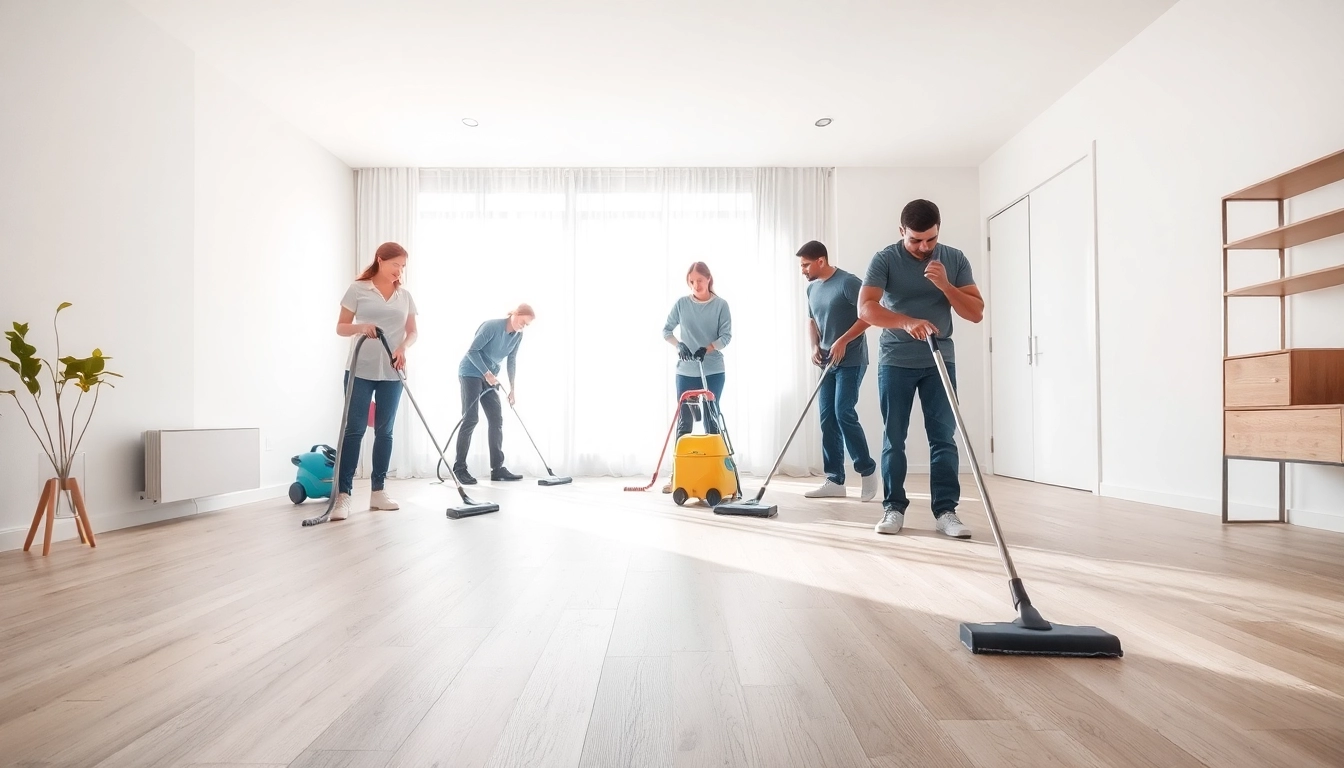 Team performing bond cleaning in an empty apartment, showcasing efficiency and professionalism.