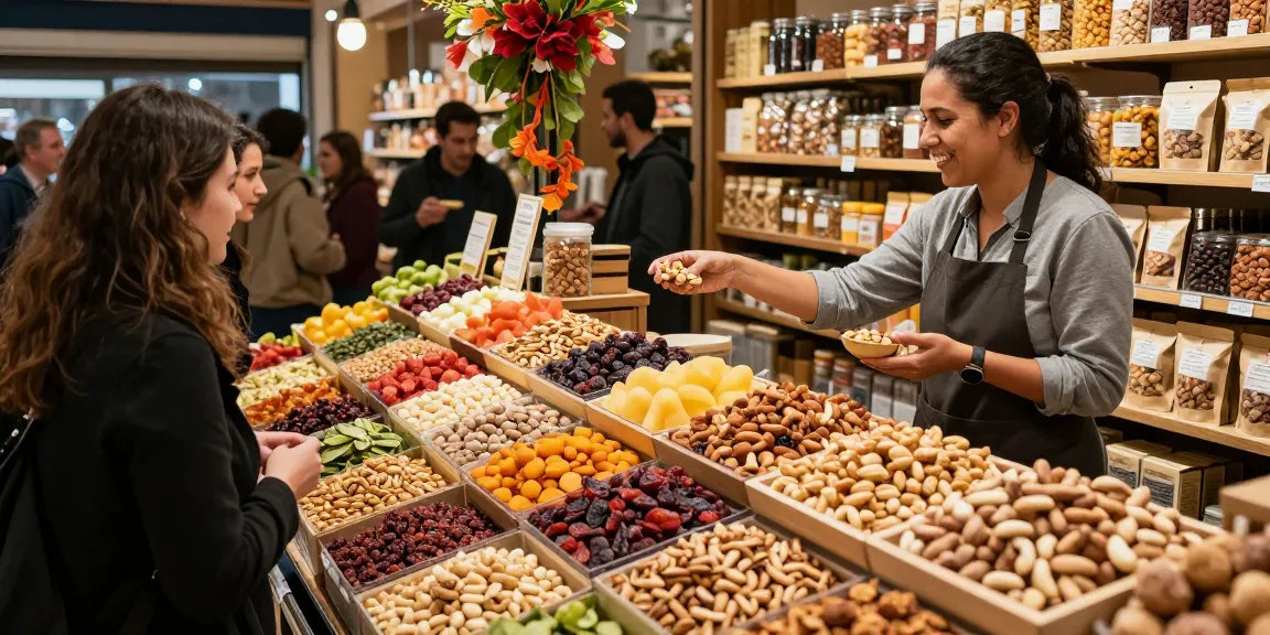 Experience fresh, natural nuts and dried fruits at M98 ฝาก-ถอน marketplace with vibrant displays and friendly vendors.