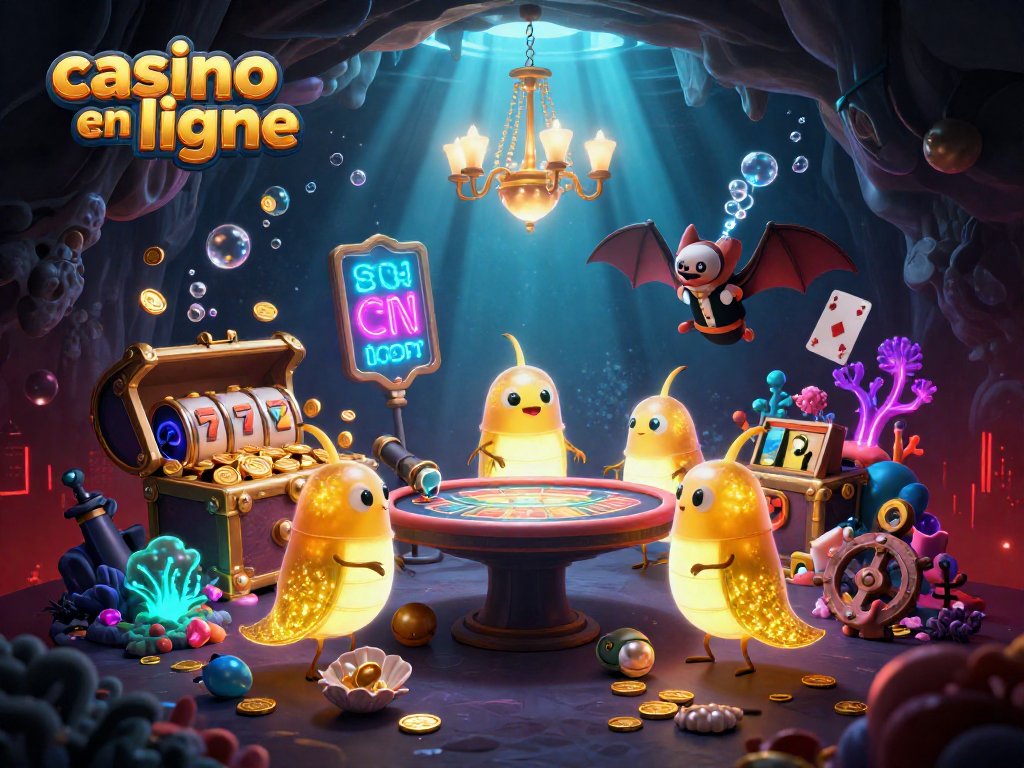 Jouez au casino en ligne dans une illustration captivante de lucioles et d'un dealer chauve-souris.