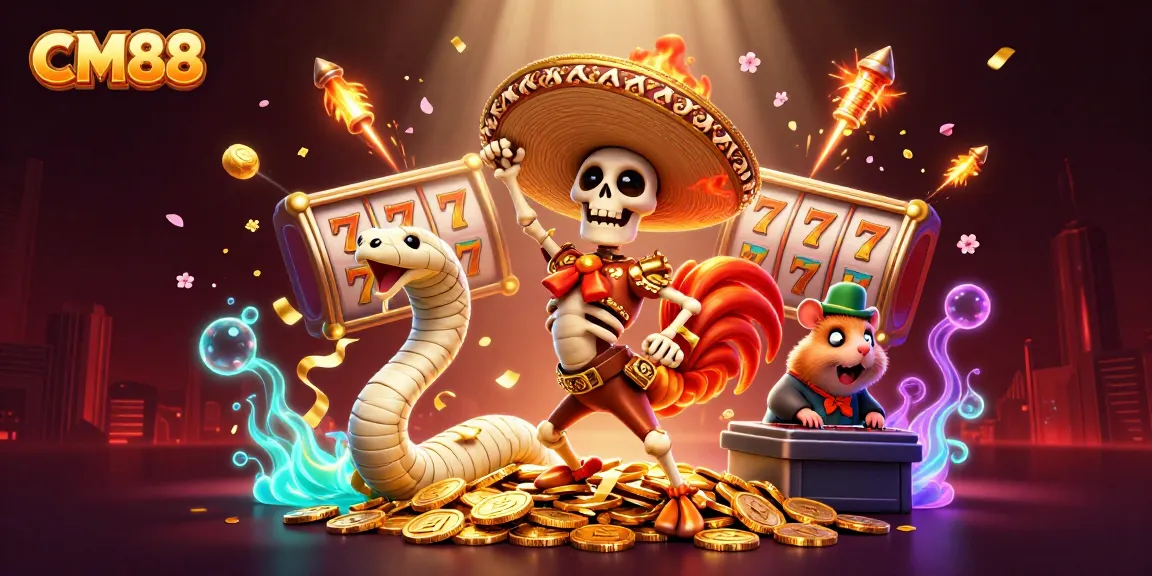 CM88 engages players with an exciting victory dance of characters amidst dynamic casino elements.