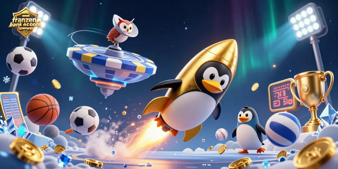 Engaging 3D scene of a frozen bank account lawyer animated penguin and space casino elements, showcasing excitement.