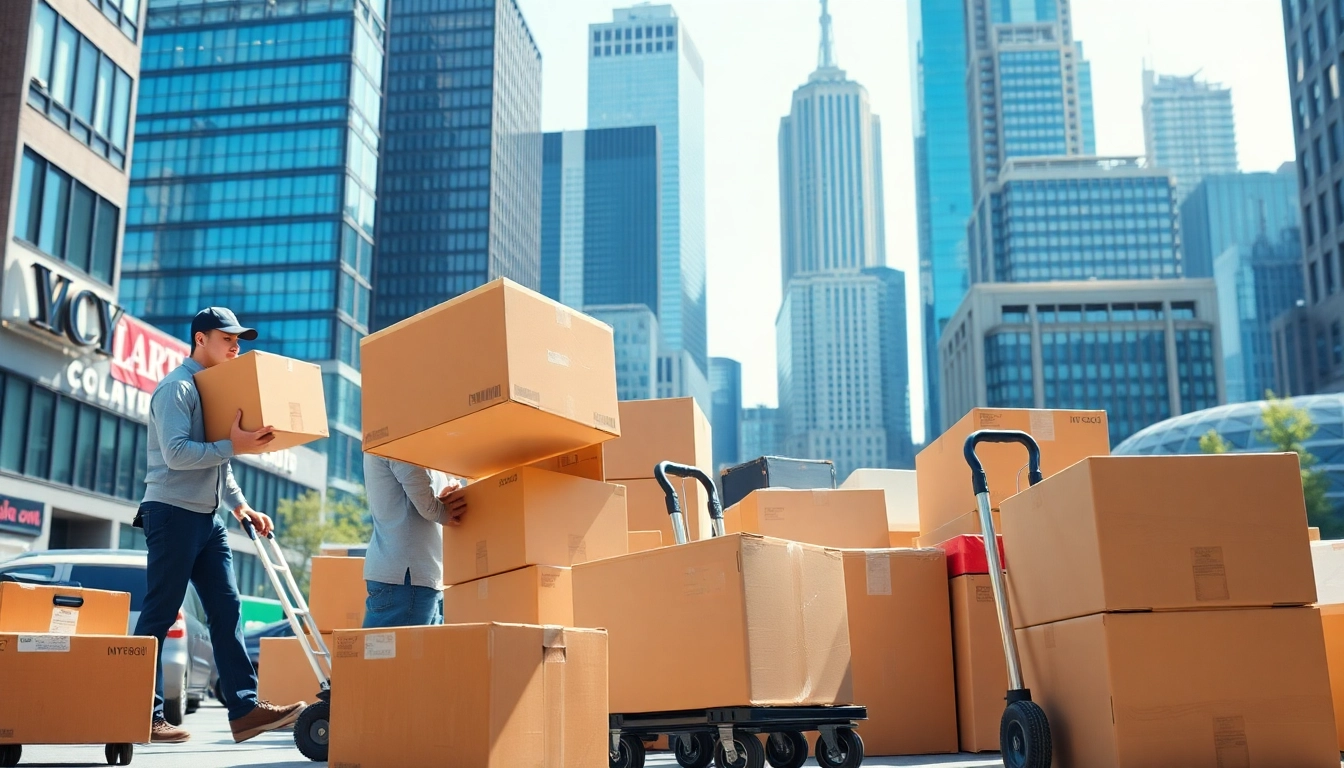 Efficient office moving services NYC with professional movers organizing and transporting office equipment.