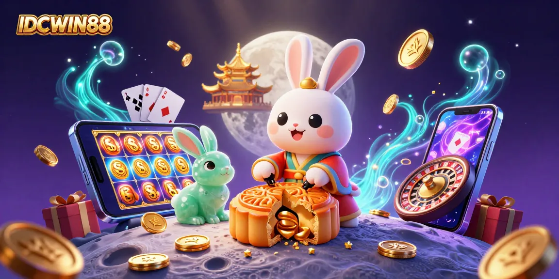 Engage with IDCWIN88's thrilling gameplay as the moon rabbit crafts mooncakes revealing poker chips.