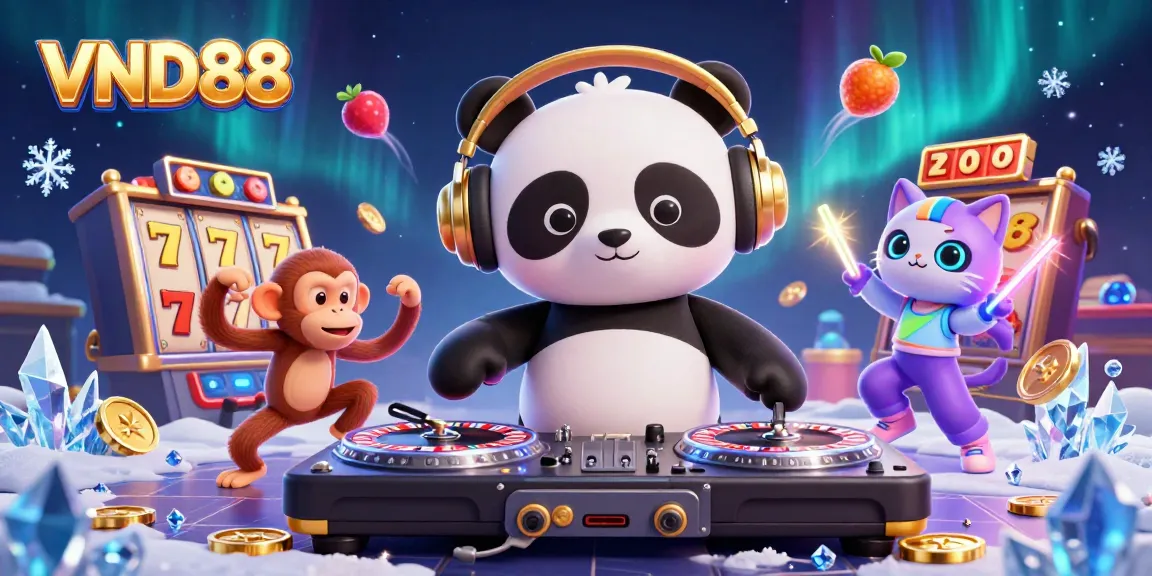 Experience thrilling slots action at VND88 with a DJ panda, breakdancing monkey, and a glow-stick kitten.