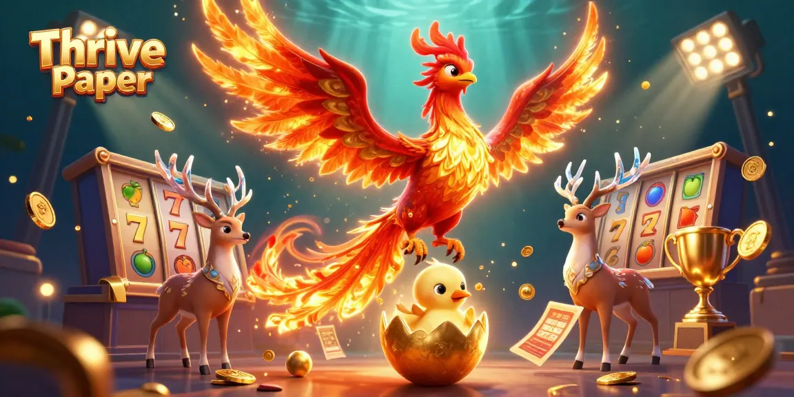 Thrive Paper showcases a vibrant casino scene with phoenix characters and dynamic slot elements.