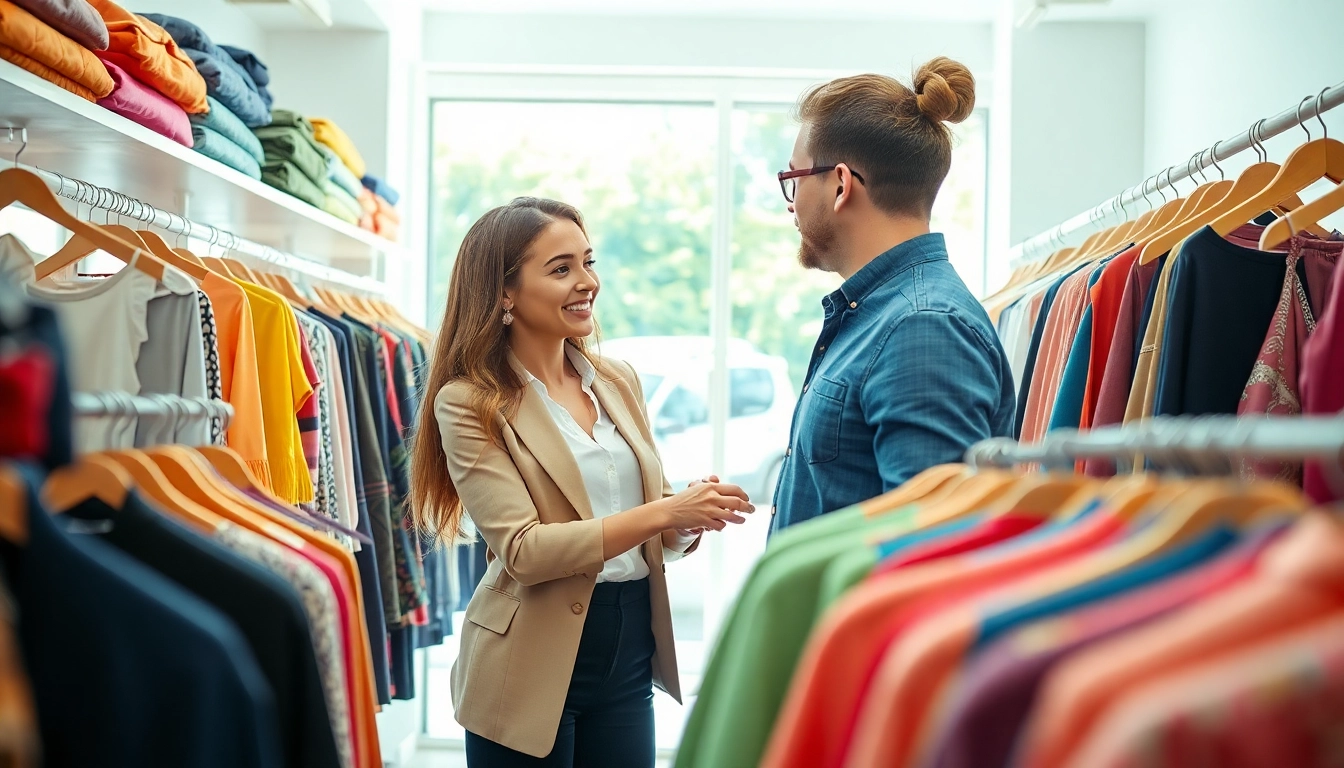 Engaging stylist helping to find my Perfect fashion looks in a vibrant boutique setting.