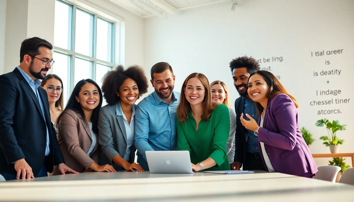 Engaged professionals collaborating while discovering their Ideal Career in a vibrant workspace.