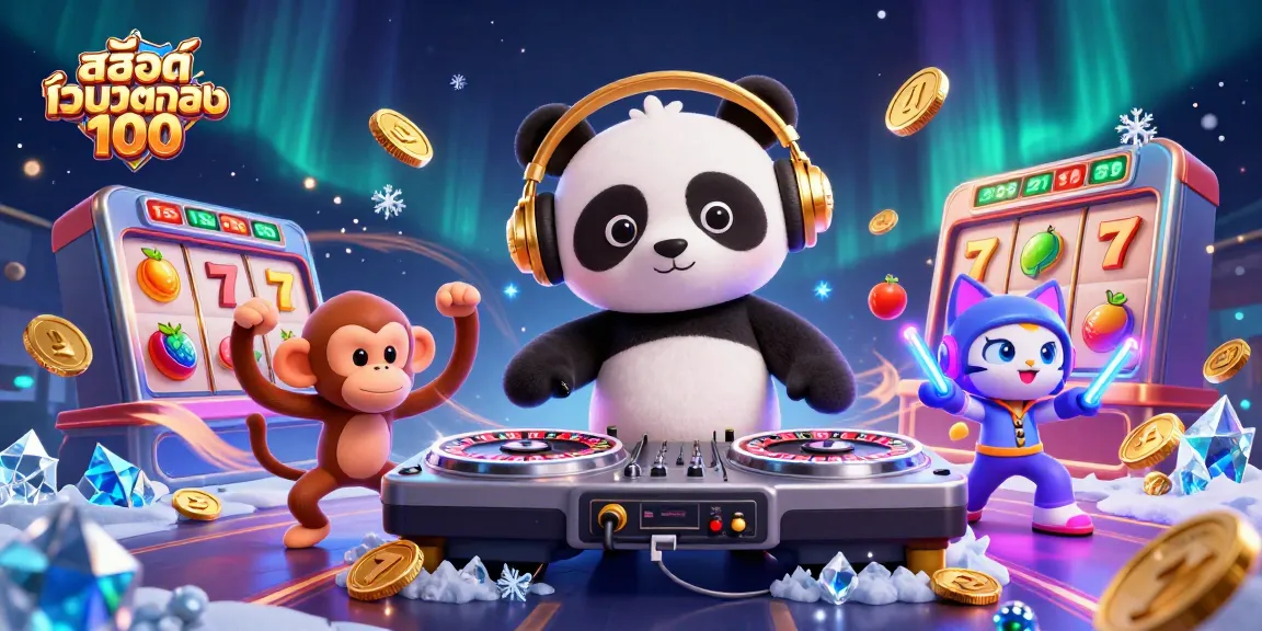 Experience the excitement of สล็อตเว็บตรง100 in a vibrant casino-themed 3D illustration.