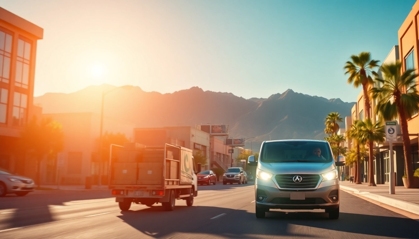 Courier services Phoenix AZ showing a professional delivery vehicle in action on city streets.