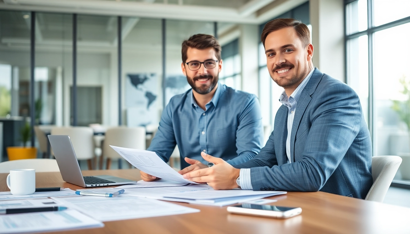 Engaging professional showing multi-state title and escrow services-related documents in a modern office.