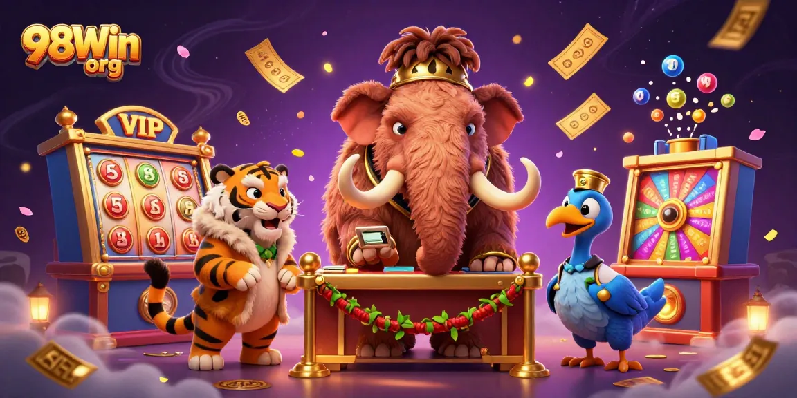 Experience the thrill of 98Win org with vibrant casino characters and games in action.
