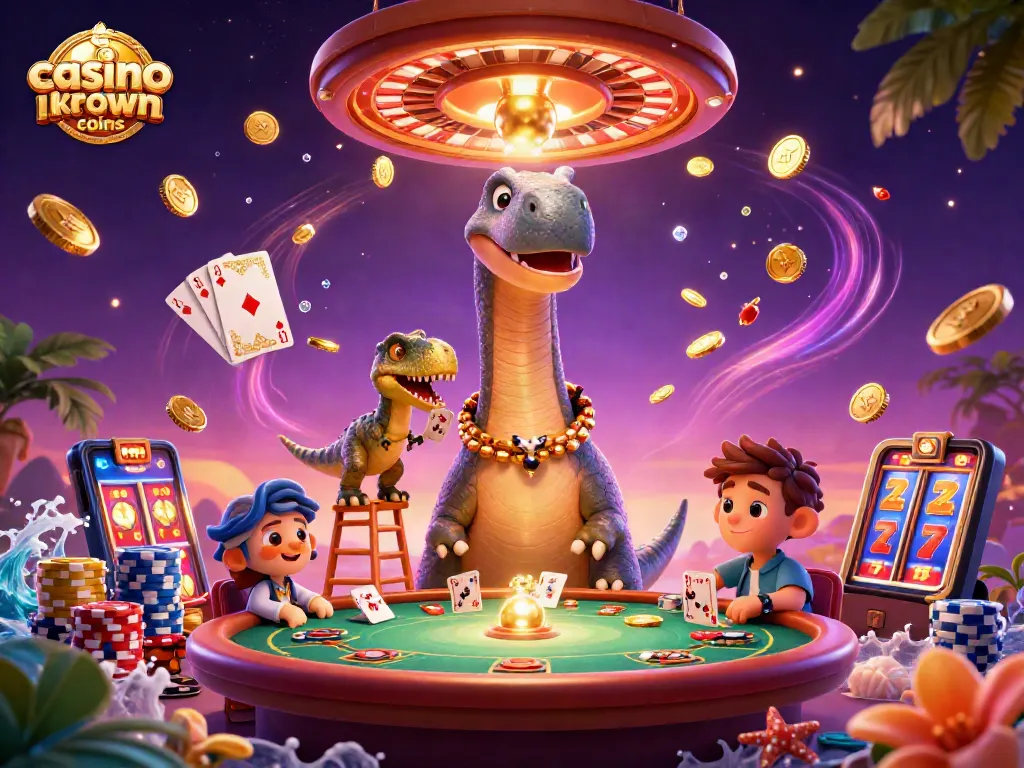 Win big at casinos like crown coins with a vibrant scene featuring a giant brontosaurus and a clever raptor.