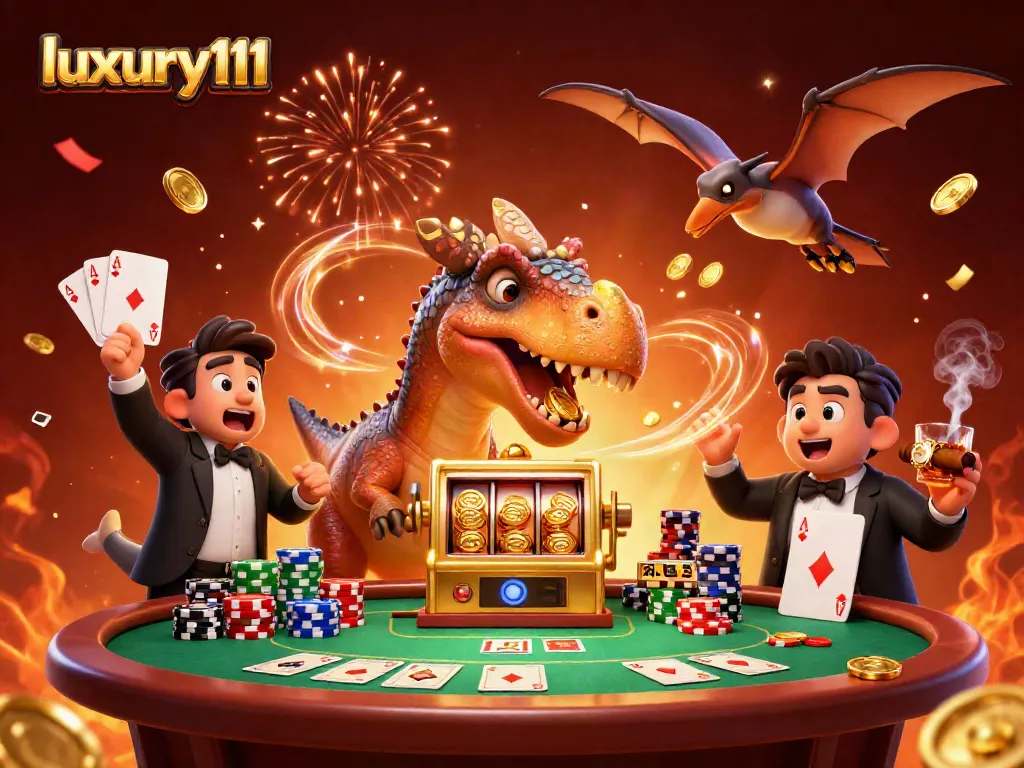 Experience vibrant casino thrills with luxury111 as a pachycephalosaurus wins jackpot coins, showcasing dynamic gaming action.