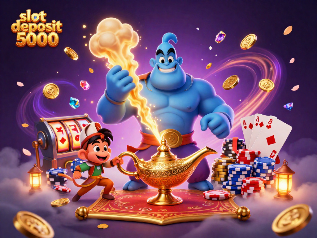 Engage with slot deposit 5000 alongside a magical genie and lucky poker chips bursting into action.