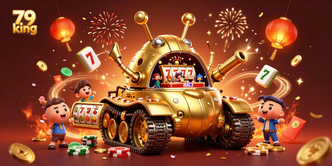 Experience the thrill of 79 king with a confetti-filled casino scene featuring a golden beetle tank.