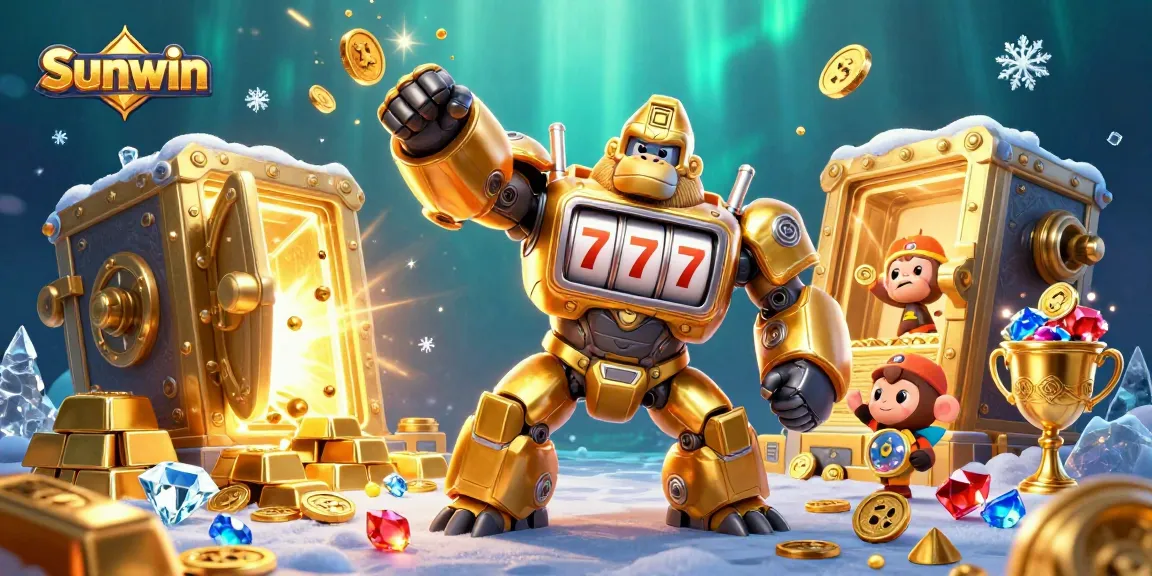 Experience thrilling entertainment with Sunwin's dynamic golden gorilla mech and treasure vault explosion.