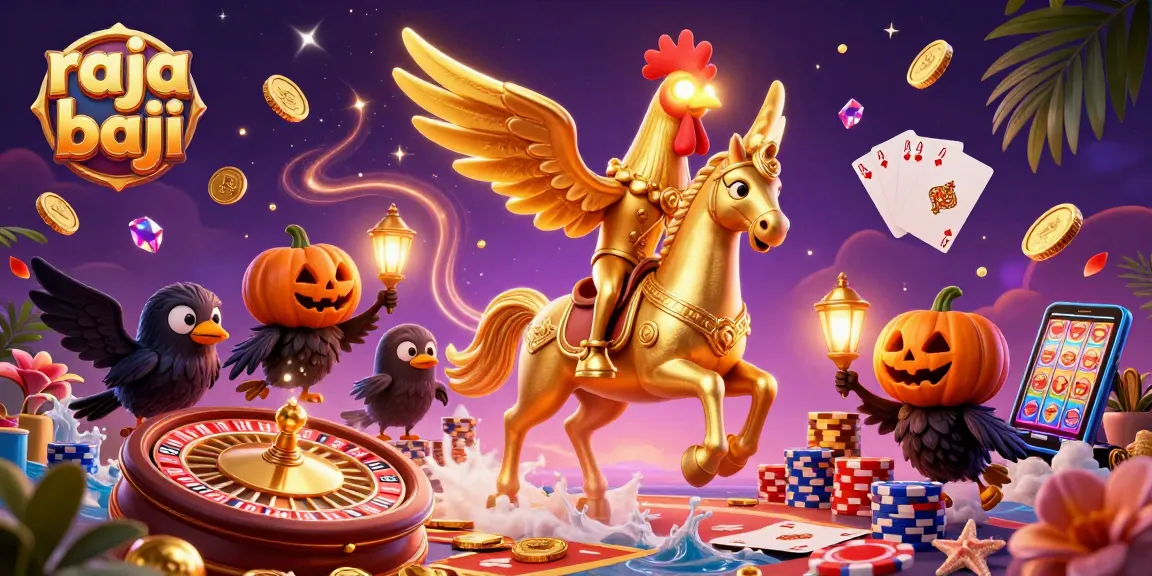 Experience raja baji's thrilling action in a vibrant casino scene with gold coins and lucky symbols.
