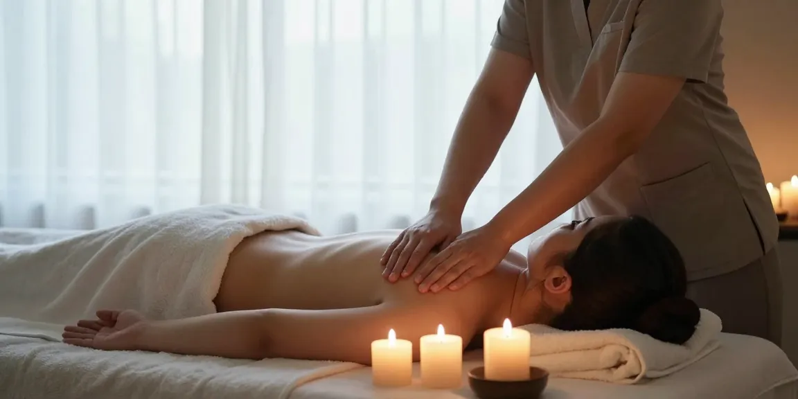 마사지 치료를 받는 고객과 전문가가 있는 편안한 스파 환경