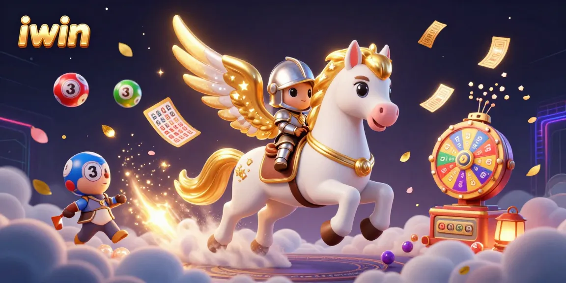 Experience the magical world of iwin with vibrant lottery elements and a celestial character.