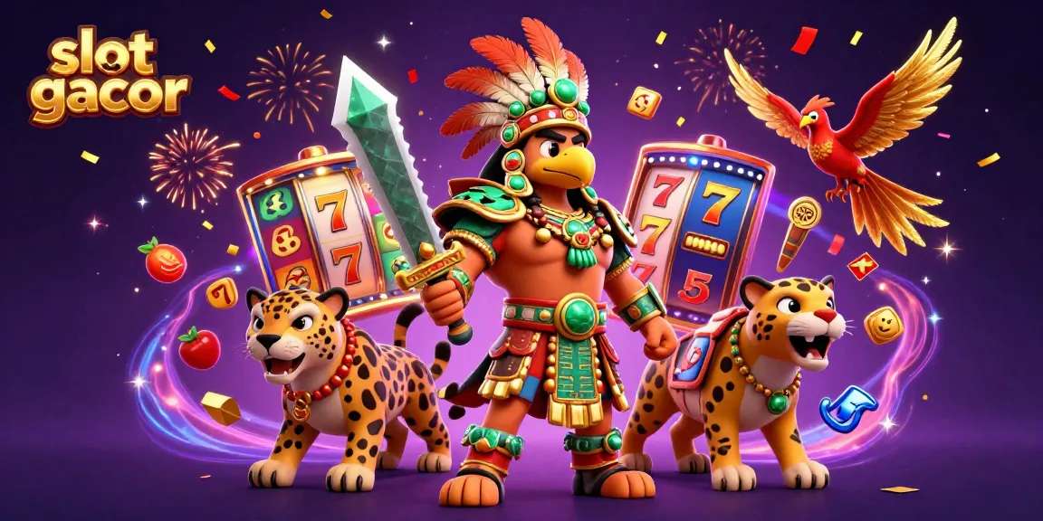 Experience the thrill of slot gacor with engaging Aztec warriors surrounded by dynamic winning elements.