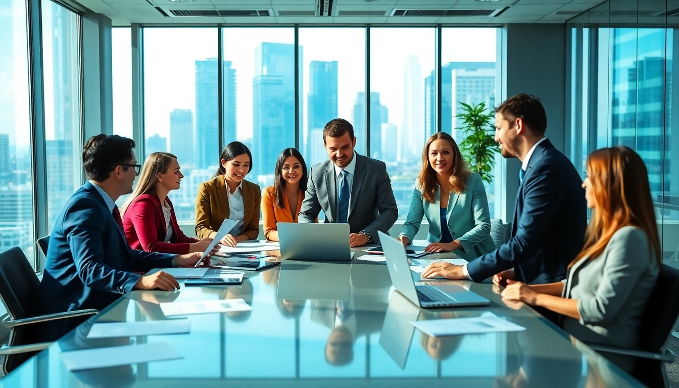 Sales coordinator collaborating with a diverse team in a modern office setting