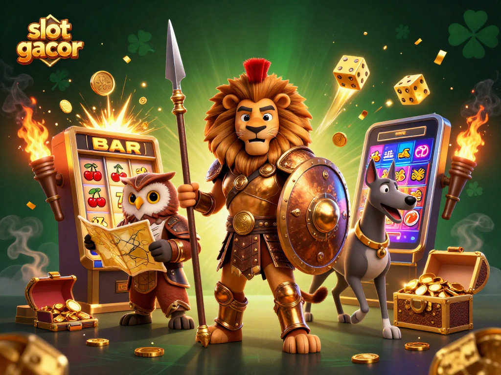 Engage in thrilling slot gacor action with a vibrant 3D scene featuring dynamic characters and jackpot elements.