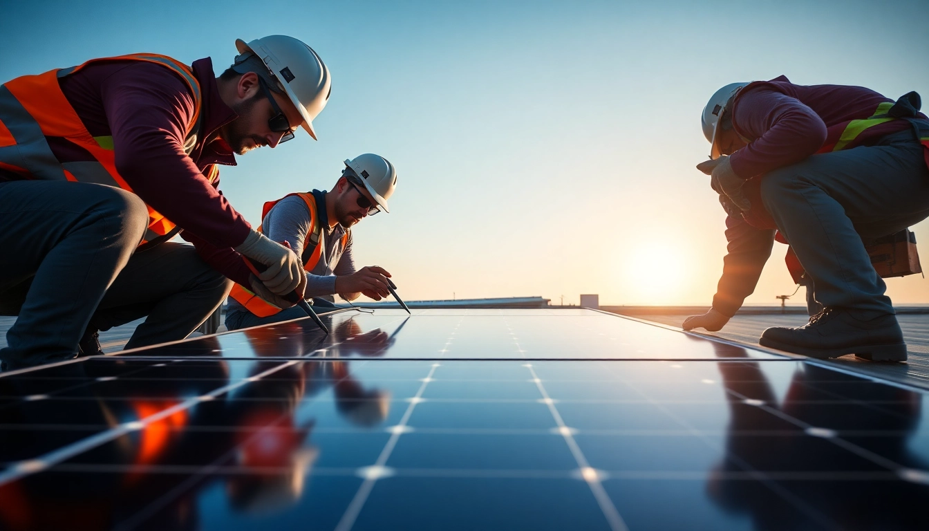Technicians performing commercial solar maintenance New Jersey on a rooftop solar panel system.