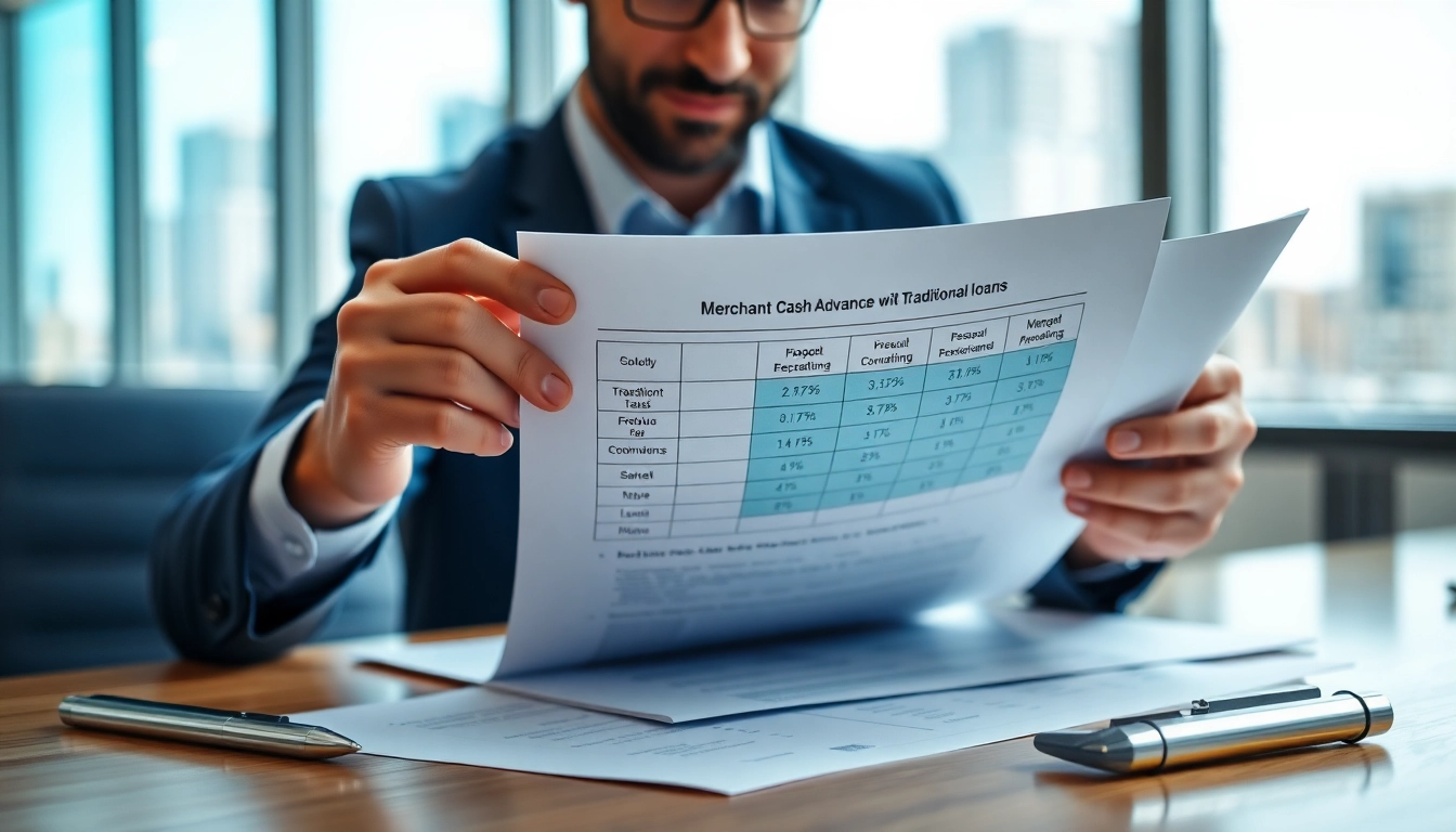 Compare the merchant cash advance vs loan options and features in a professional setting.
