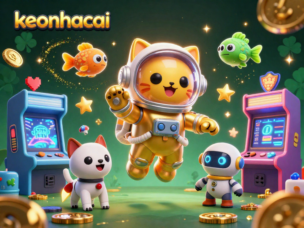 Engage in thrilling action with keonhacai as the astronaut cat and robot dog explore a vibrant casino world.