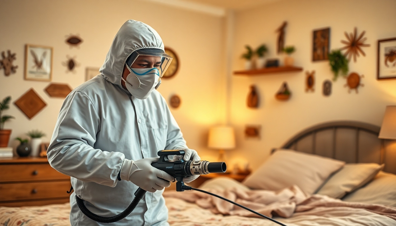 Experienced bed bug exterminators providing professional treatments in a cozy bedroom environment.