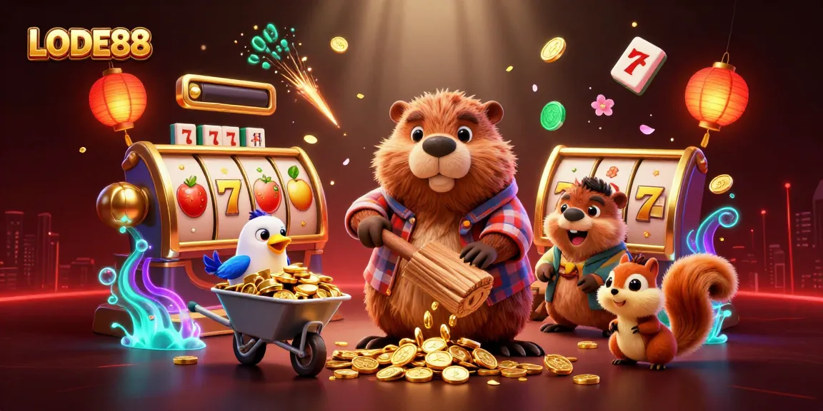 Experience the thrill of LODE88 with a vibrant casino-themed illustration featuring animated characters.