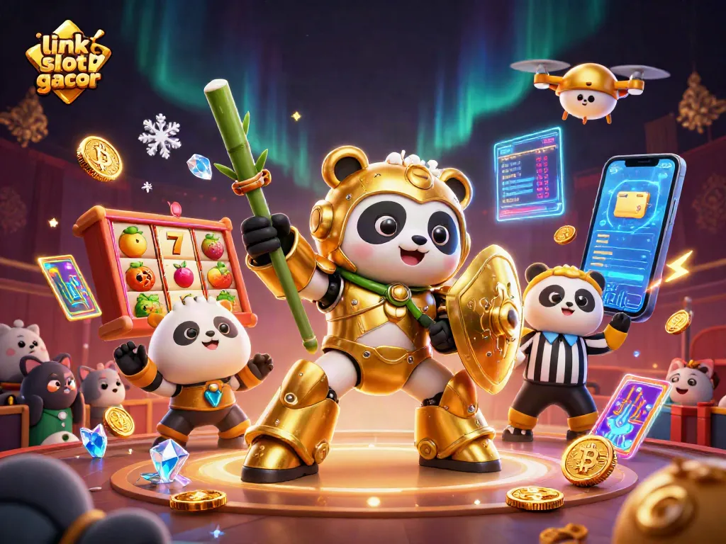 Menangkan jackpot di situs link slot gacor dengan karakter 3D panda dan simbol slot menarik.