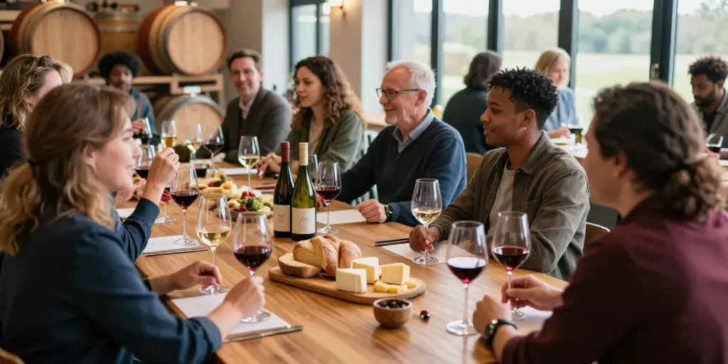 Enjoying wine selections at AVP Wine Collective's communal tasting.