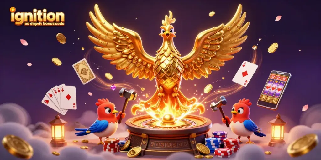 Experience the excitement of the ignition casino no deposit bonus code with vibrant casino elements in a captivating scene.