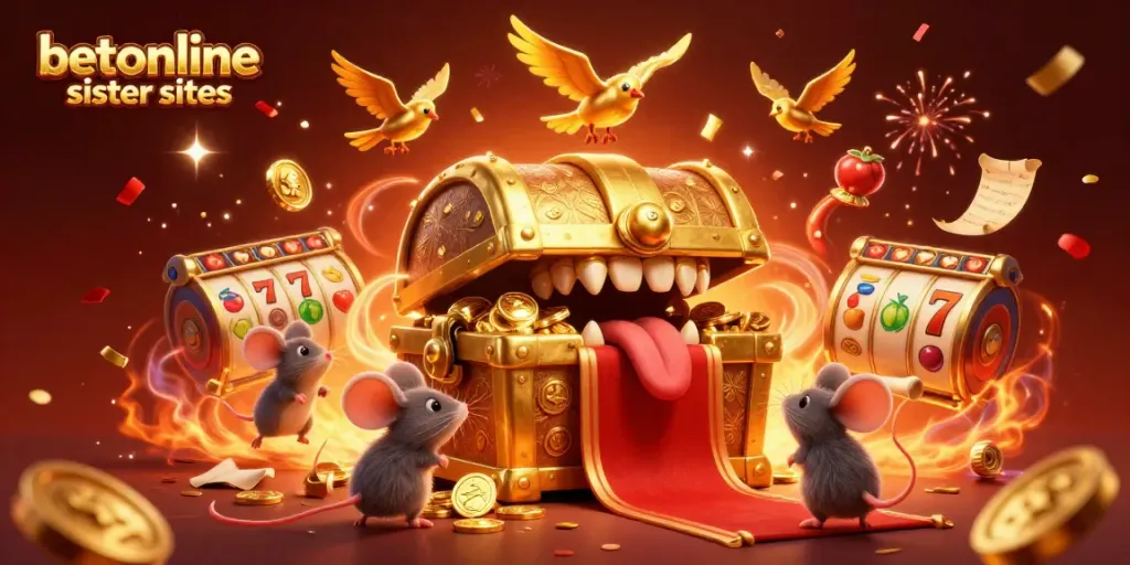 Discover the top betonline sister sites through this festive casino illustration filled with riches.