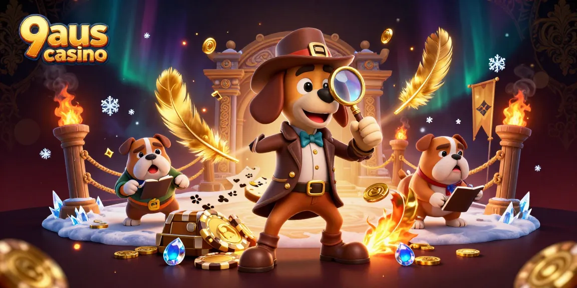 Engage in thrilling gameplay at 9aus casino with a charming detective scene illustrating poker excitement.