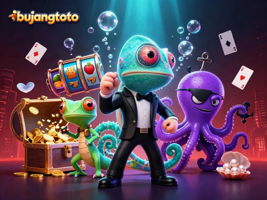 Experience the excitement of bujangtoto with vibrant characters and casino elements in this dynamic illustration.