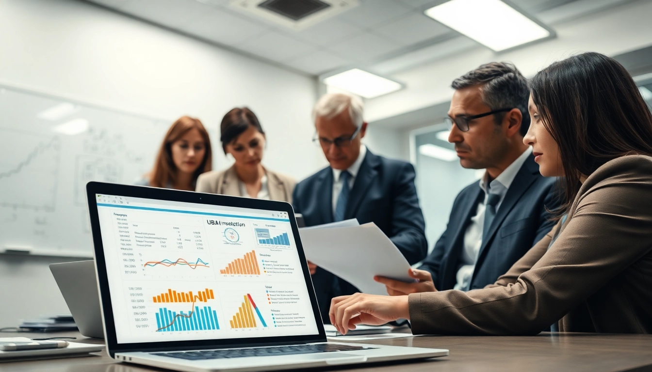 Investigating UBA fraud with business professionals analyzing financial documents.